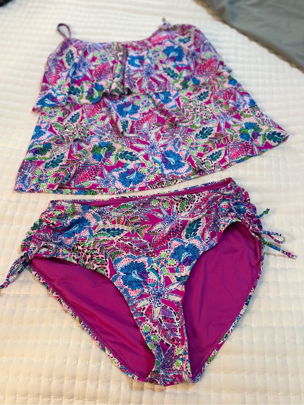 Stella Parker Pink Floral Tankini Bikini Set with Blue & Green Accents
